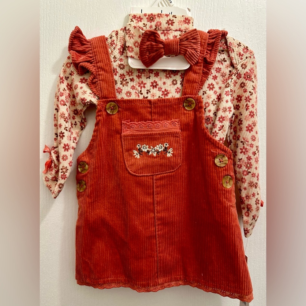 NWT Nicole Miller Corduroy Dress with Floral Top and Bow